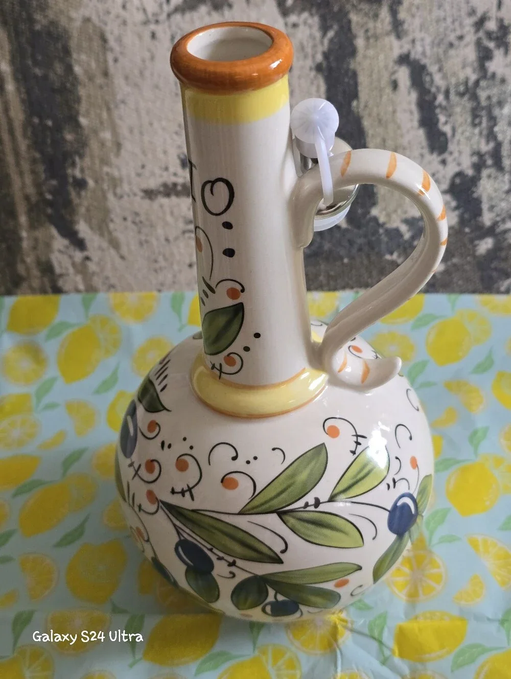 Beautiful Hand Painted Italian Decor Olive Oil Cruet Dispenser Bottle NEW